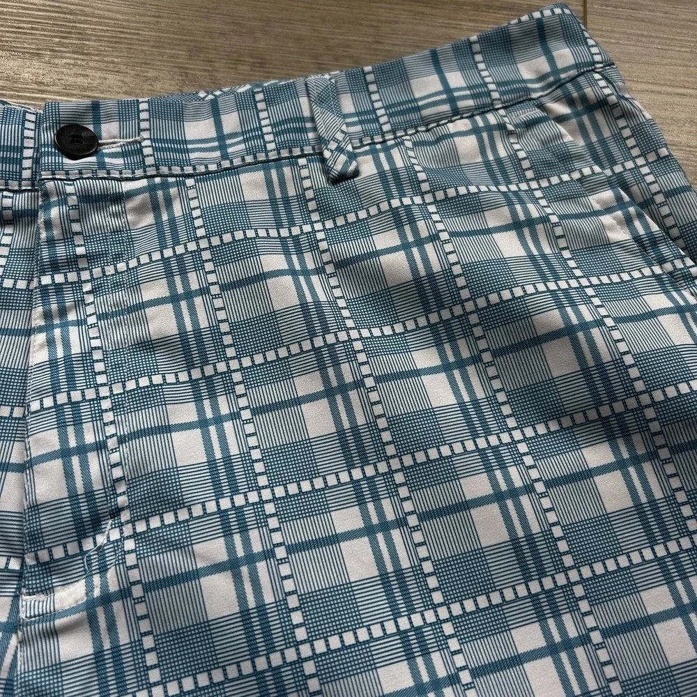 Adidas Golf Shorts‎ Men's Size 38 Stretch Poly Blue Plaid 10